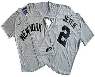 Men's New York Yankees #2 Derek Jeter Gray Away Player Name Limited Cool Base Jersey
