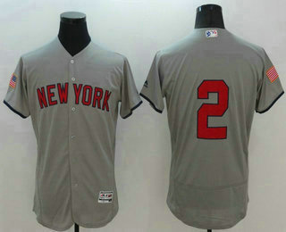 Men's New York Yankees #2 Derek Jeter Gray Fashion Stars & Stripes 2016 Flexbase MLB Independence Day Jersey