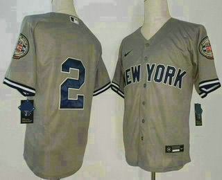 Men's New York Yankees #2 Derek Jeter Gray Hall of Fame Patch Stitched MLB Cool Base Nike Jersey