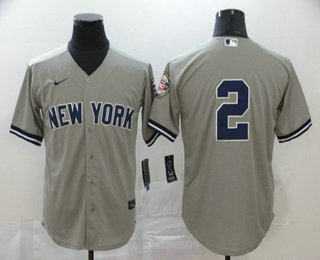 Men's New York Yankees #2 Derek Jeter Gray No Name 2020 Hall of Fame Patch Stitched MLB Cool Base Nike Jersey