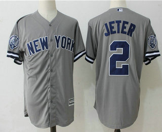 Men's New York Yankees #2 Derek Jeter Gray Road Retirement Captain Patch Stitched MLB Majestic Cool Base Jersey