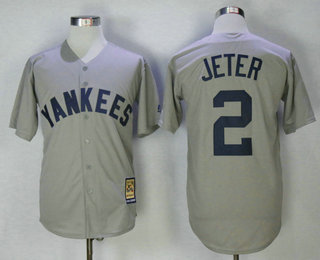 Men's New York Yankees #2 Derek Jeter Gray Road Throwback Cooperstown Collection Stitched MLB Mitchell & Ness Jersey