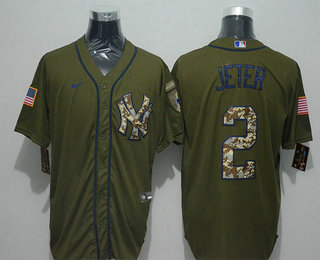 Men's New York Yankees #2 Derek Jeter Green Salute To Service Stitched MLB Cool Base Nike Jersey