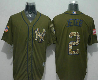 Men's New York Yankees #2 Derek Jeter Green Salute to Service Jersey