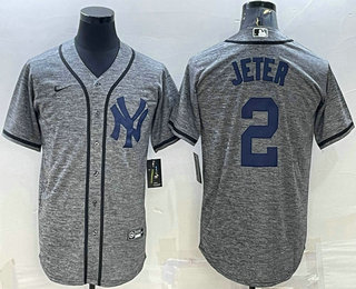 Men's New York Yankees #2 Derek Jeter Grey Gridiron Cool Base Stitched Jersey