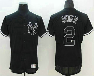 Men's New York Yankees #2 Derek Jeter Lights Out Black Fashion 2016 Flexbase Majestic Baseball Jersey