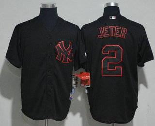 Men's New York Yankees #2 Derek Jeter Lights Out Black Pinstripe Stitched MLB Majestic Cool Base Jersey