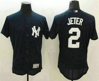 Men's New York Yankees #2 Derek Jeter Navu Blue Flexbase 2016 MLB Player Jersey