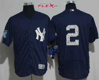 Men's New York Yankees #2 Derek Jeter Navy Blue 2017 Spring Training Stitched MLB Majestic Flex Base Jersey