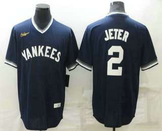 Men's New York Yankees #2 Derek Jeter Navy Blue Cooperstown Collection Stitched MLB Throwback Nike Jersey