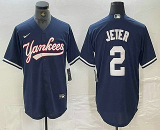 Men's New York Yankees #2 Derek Jeter Navy Cool Base Stitched Baseball Jersey 03