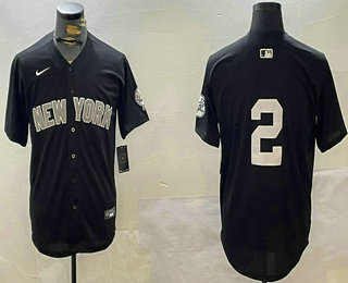 Men's New York Yankees #2 Derek Jeter Navy Without Name Patch Limited Stitched Jersey