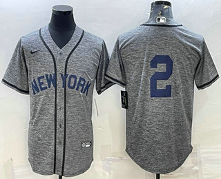 Men's New York Yankees #2 Derek Jeter No Name Grey Gridiron Cool Base Stitched Jersey