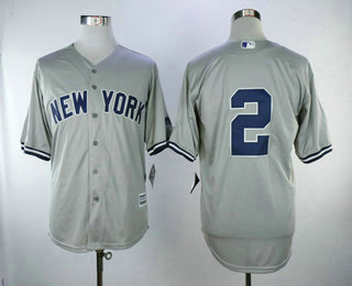 Men's New York Yankees #2 Derek Jeter No Name Grey Road Stitched MLB Jersey