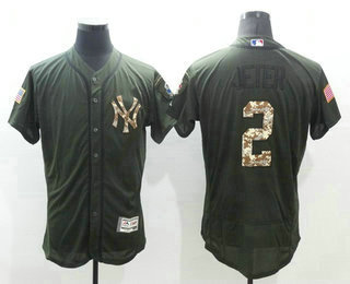 Men's New York Yankees #2 Derek Jeter Retired Green Salute to Service 2016 Flexbase Majestic Baseball Jersey