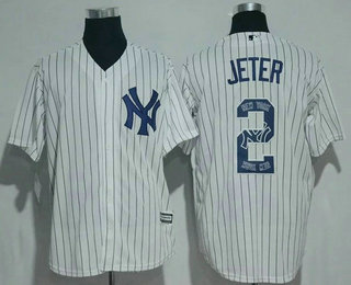 Men's New York Yankees #2 Derek Jeter Retired White Team Logo Ornamented Stitched MLB Majestic Cool Base Jersey