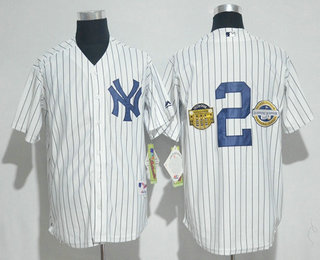 Men's New York Yankees #2 Derek Jeter White 1923 2009 Inaugural Season Two Stadium Patches Stitched MLB Majestic Jersey