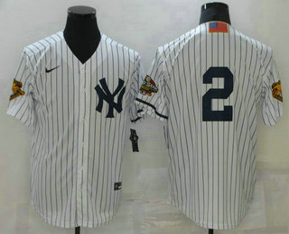 Men's New York Yankees #2 Derek Jeter White 2001 Throwback Cooperstown Collection Stitched MLB Nike Jersey