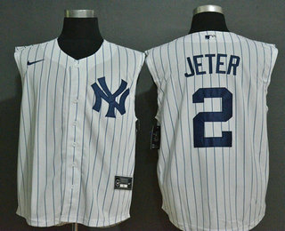 Men's New York Yankees #2 Derek Jeter White 2020 Cool and Refreshing Sleeveless Fan Stitched MLB Nike Jersey