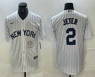 Men's New York Yankees #2 Derek Jeter White 2024 Cool Base Stitched Jersey 12