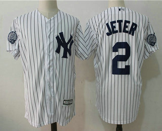 Men's New York Yankees #2 Derek Jeter White Home Retirement Captain Patch Stitched MLB Majestic Cool Base Jersey