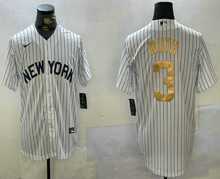 Men's New York Yankees #2 Derek Jeter White Pinstripe Fashion Cool Base Jersey