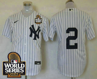 Men's New York Yankees #2 Derek Jeter White Pinstripe Without Name 2024 World Series Stitched Jersey