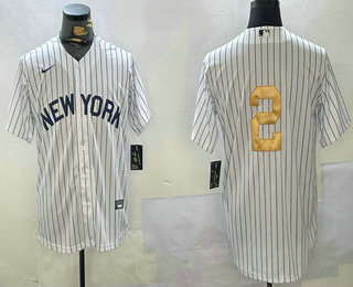 Men's New York Yankees #2 Derek Jeter White Pinstripe Without Name Fashion Cool Base Jersey