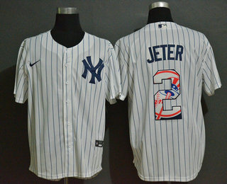 Men's New York Yankees #2 Derek Jeter White Team Logo Stitched MLB Cool Base Nike Fashion Jersey