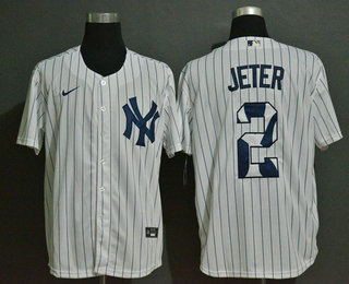 Men's New York Yankees #2 Derek Jeter White Team Logo Stitched MLB Cool Base Nike Jersey