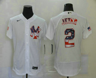 Men's New York Yankees #2 Derek Jeter White USA Flag Stitched MLB Flex Base Nike Jersey