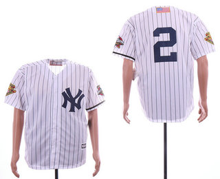 Men's New York Yankees #2 Derek Jeter White with 2001 World Series Patch Stitched MLB Cool Base Jersey