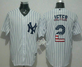 Men's New York Yankees #2 Derek USA Flag Fashion White New Cool Base Jersey