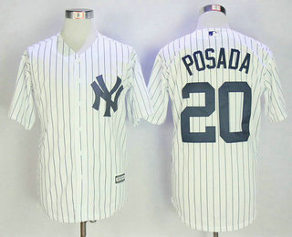 Men's New York Yankees #20 Jorge Posada Retired White Home Stitched MLB Majestic Cool Base Jersey