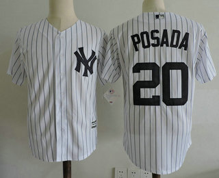 Men's New York Yankees #20 Jorge Posada White Home Stitched MLB Majestic Cool Base Jersey