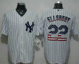 Men's New York Yankees #22 Jacoby Ellsbury White Strip USA Flag Fashion Jersey