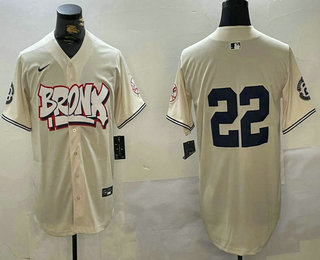 Men's New York Yankees #22 Juan Soto Cream No Name Limited Stitched Baseball Jersey