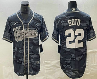 Men's New York Yankees #22 Juan Soto Grey Camo Cool Base With Patch Stitched Baseball Jersey 01