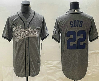 Men's New York Yankees #22 Juan Soto Grey Gridiron Cool Base Stitched Baseball Jersey 01