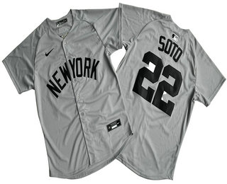 Men's New York Yankees #22 Juan Soto Name Grey Away Limited Cool Base Stitched Jersey