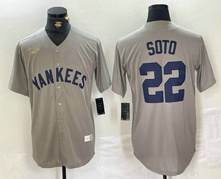 Men's New York Yankees #22 Juan Soto Name Grey Stitched Nike Throwback Jersey