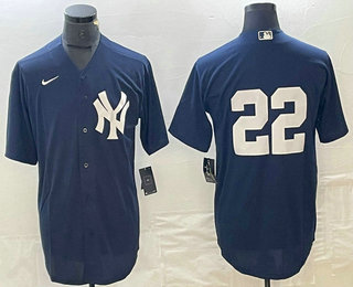 Men's New York Yankees #22 Juan Soto Navy Blue Cool Base Stitched Baseball Jersey