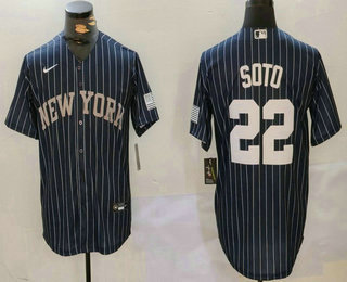 Men's New York Yankees #22 Juan Soto Navy Pinstripe Fashion Cool Base Jersey