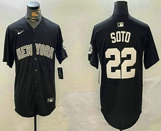 Men's New York Yankees #22 Juan Soto Navy With Patch Limited Stitched Jersey