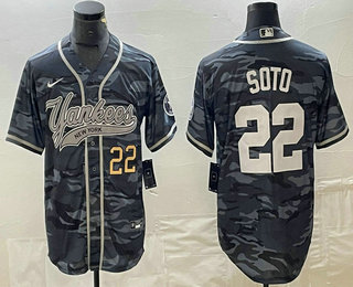 Men's New York Yankees #22 Juan Soto Number Grey Camo Cool Base With Patch Stitched Baseball Jersey 02