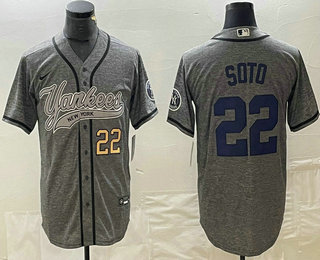 Men's New York Yankees #22 Juan Soto Number Grey Gridiron Cool Base Stitched Baseball Jersey 01