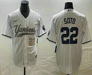 Men's New York Yankees #22 Juan Soto Number White With Patch Cool Base Stitched Baseball Jersey