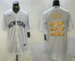 Men's New York Yankees #22 Juan Soto White Pinstripe Fashion Cool Base Jersey