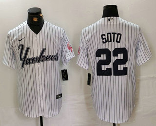 Men's New York Yankees #22 Juan Soto White Pinstripe Fashion Cool Base Jersey