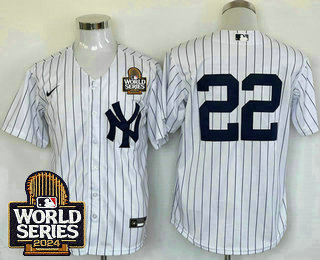 Men's New York Yankees #22 Juan Soto White Pinstripe Without Name 2024 World Series Stitched Jersey